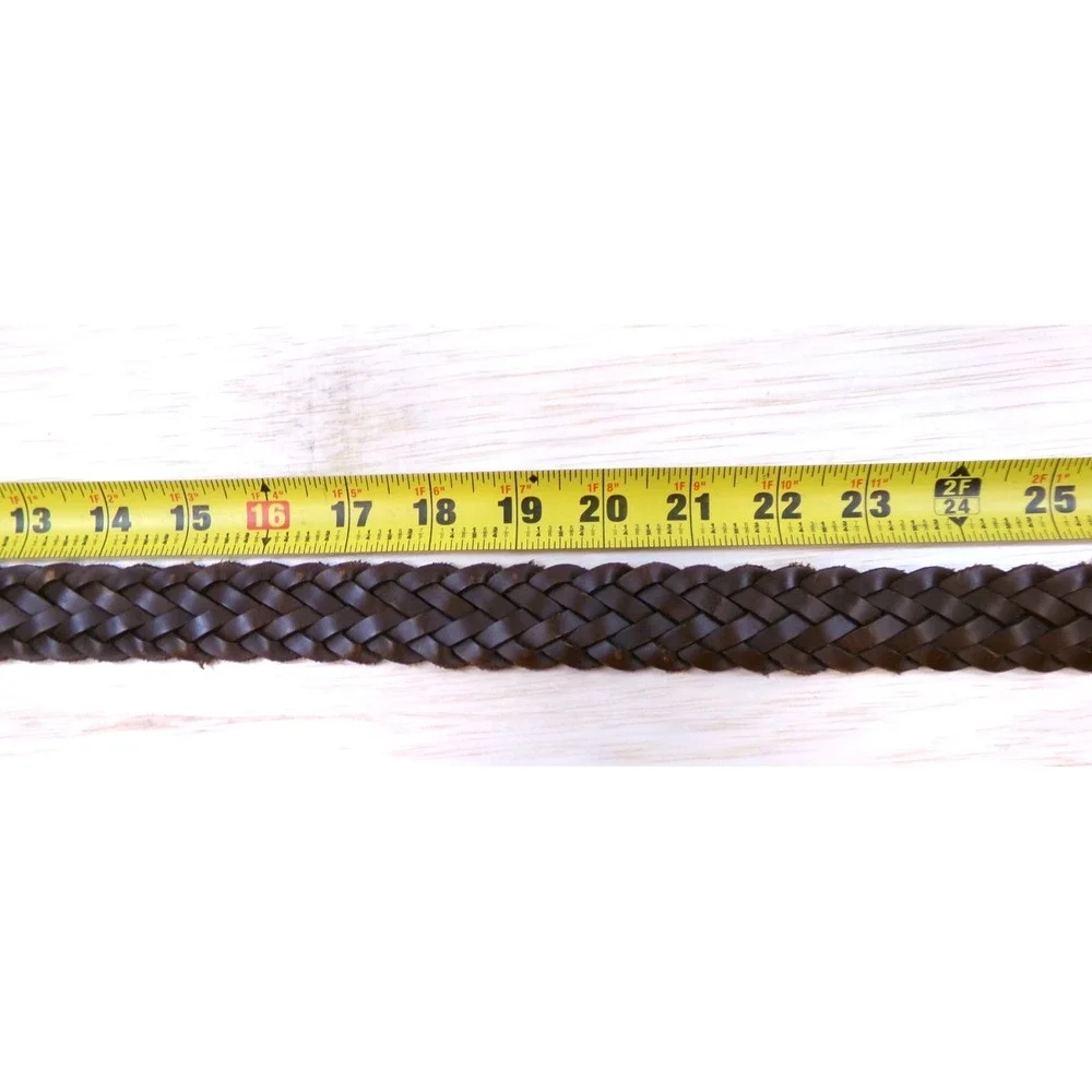 Fossil Men's Braided Leather Belt Brown Size 34 Silver Tone Buckle
